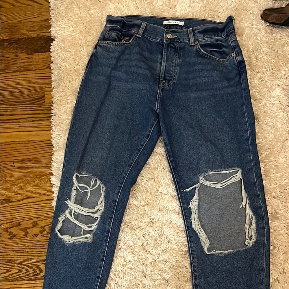 Forever 21 Blue Boyfriend Distressed Jeans